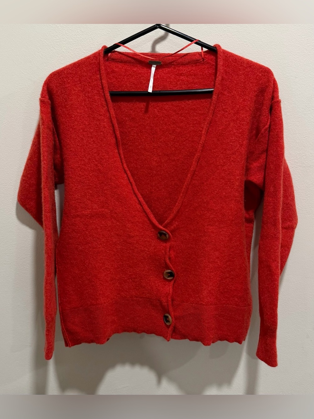 Free People Red 100% Cashmere Relaxed V Neck Cardigan Sweater Size Small